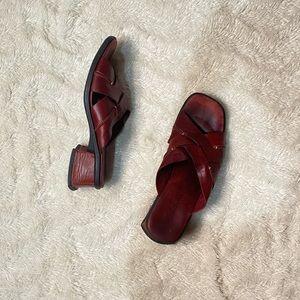 Red Leather Clark’s Heeled Sandals